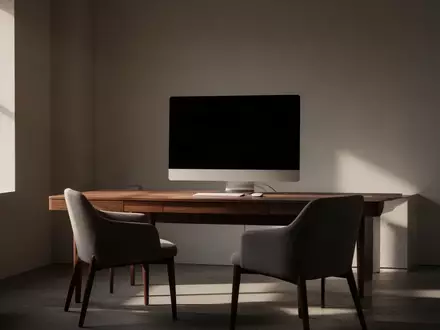 Ein minimalistisch eingerichtetes Home-Office mit einem ausgeschalteten Computerbildschirm und einfallendem Tageslicht. - Foto: über boerse-global.de