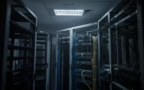 Dunkler, steriler Serverraum mit leeren Serverschränken und Netzwerkverkabelung in kühlem, blauem Licht. - Foto: über boerse-global.de