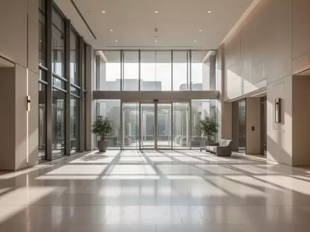 Modernes, minimalistisches Bürogebäude mit klaren Linien und hellem Lichteinfall in einem architektonisch gestalteten Innenraum. - Foto: über boerse-global.de