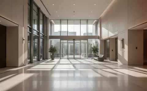 Modernes, minimalistisches Bürogebäude mit klaren Linien und hellem Lichteinfall in einem architektonisch gestalteten Innenraum. - Foto: über boerse-global.de