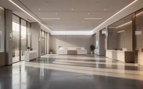 Ein minimalistisches, ruhiges Foyer einer Bank mit polierten Betonböden und natürlichem Lichteinfall. - Foto: über boerse-global.de