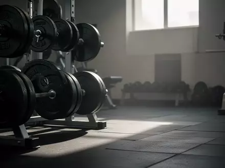 Ein stiller, schattiger Fitnessraum mit schweren Hantelscheiben und atmosphärischem Licht. - Foto: über boerse-global.de