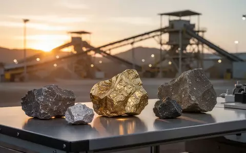 Nahaufnahme von Rohmetallerzen auf einem Arbeitstisch in einer Industrieanlage während des Sonnenaufgangs. - Foto: über boerse-global.de