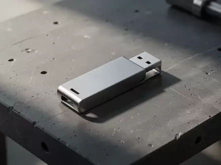 Ein hochwertiger USB-Stick liegt auf einer dunklen, texturierten Arbeitsfläche bei natürlichem Licht. - Foto: über boerse-global.de