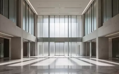 Ein minimalistisches, modernes Gerichtsgebäude-Atrium mit glatten Marmorböden und architektonischen Lichtspielen. - Foto: über boerse-global.de