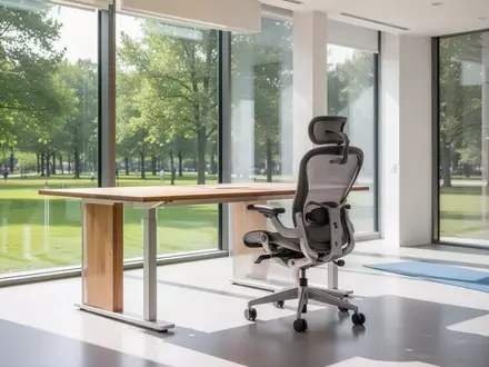 Ein helles, modernes BĂŒro mit ergonomischen Möbeln und einer freien FlĂ€che fĂŒr Bewegung, die eine gesunde Arbeitsumgebung fördert. - Foto: ĂŒber boerse-global.de