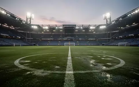 Ein leerer, professioneller Fußballplatz bei Dämmerung unter Flutlicht. - Foto: über boerse-global.de