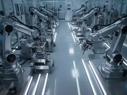 Moderne automatisierte Fertigungsanlage für Halbleiterkomponenten in einer sterilen Industrieumgebung. - Foto: über boerse-global.de