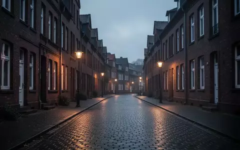 Eine menschenleere, abendliche Wohnstraße in einer deutschen Kleinstadt mit Backsteinhäusern und Kopfsteinpflaster. - Foto: über boerse-global.de