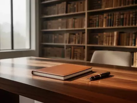 Ein minimalistischer Schreibtisch mit einem leeren Notizbuch in einem ruhigen Arbeitszimmer, das eine Atmosphäre der Nachlassplanung vermittelt. - Foto: über boerse-global.de