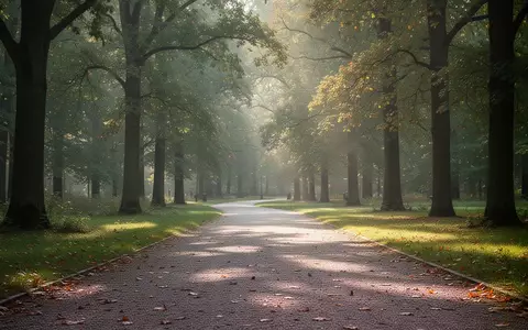 Ein sonnendurchfluteter Waldweg in einem ruhigen Park am Morgen. - Foto: über boerse-global.de