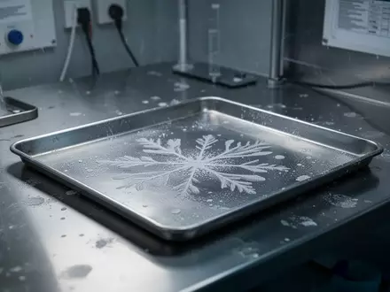 Laborumgebung mit metallischen Oberflächen und feinen Eiskristallstrukturen zur Veranschaulichung technologischer Verfahren. - Foto: über boerse-global.de