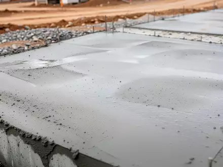 Nahaufnahme einer frischen, grauen Betonoberfläche auf einer Baustelle bei natürlichem Tageslicht. - Foto: über boerse-global.de