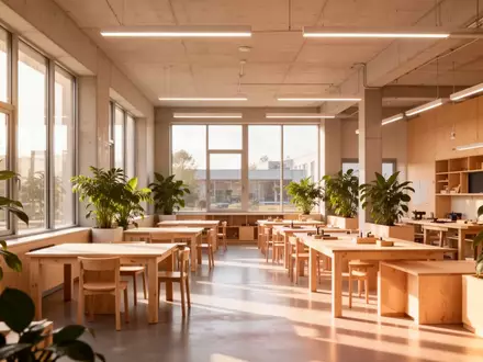 Helle, modern gestaltete Lernumgebung mit klaren Linien, natürlichem Lichteinfall und minimalistischer Einrichtung. - Foto: über boerse-global.de