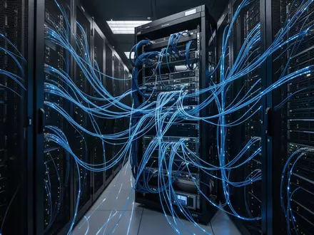 Moderne Serverinfrastruktur in einem klimatisierten Rechenzentrum mit leuchtenden Glasfaserkabeln. - Foto: über boerse-global.de