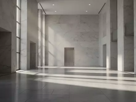 Ein minimalistischer, leerer Innenraum eines Regierungsgebäudes mit Marmorwänden und sanftem Lichteinfall. - Foto: über boerse-global.de