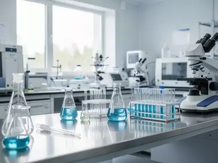 Ein modernes, helles Labor mit analytischen Geräten und Glaswaren auf einem Edelstahltisch. - Foto: über boerse-global.de