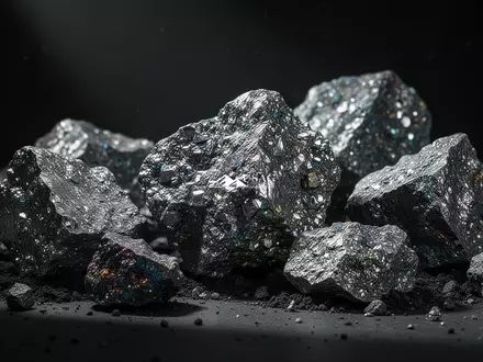 Rohstücke aus metallischem Antimonerz in dramatischer, dunkler Studiobeleuchtung - Foto: über boerse-global.de