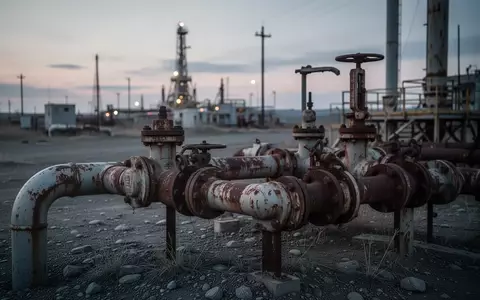 Industrielle Erdgasanlage mit rostigen Rohrleitungen in einer kühlen Abenddämmerung. - Foto: über boerse-global.de