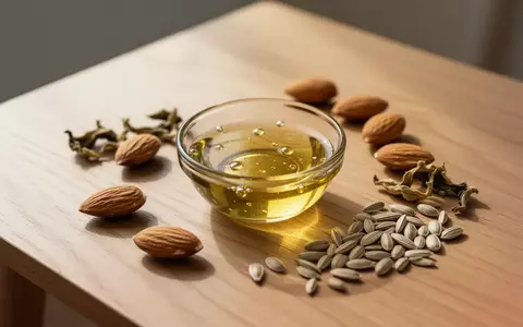 Nahaufnahme von goldenen Öltröpfchen und Nüssen auf einer hölzernen Oberfläche bei natürlichem Tageslicht. - Foto: über boerse-global.de