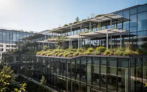 Modernes Krankenhausgebäude mit begrüntem Dach und Sonnenschutz-Elementen an einem sonnigen Sommertag. - Foto: über boerse-global.de