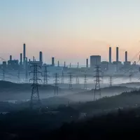 Hochspannungsmasten in einer südkoreanischen Industrielandschaft bei Dämmerung als Symbol für den steigenden Energiebedarf. - Foto: über boerse-global.de