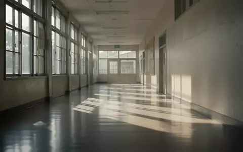 Ein leerer, sonnendurchfluteter Schulflur mit langen Schatten auf dem Boden und einer ruhigen, minimalistischen Architektur. - Foto: über boerse-global.de