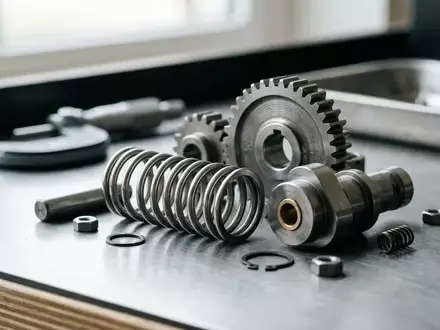 Präzisionsgefertigte mechanische Bauteile wie Federn und Nocken auf einer Werkbank. - Foto: über boerse-global.de