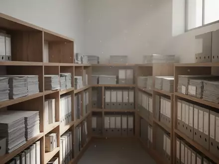 Ein aufgeräumtes Archiv mit ordentlich gestapelten Aktenordnern in einem von natürlichem Licht durchfluteten Raum. - Foto: über boerse-global.de