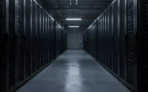 Dunkle, metallische Server-Racks in einem industriellen Rechenzentrum mit reflektierendem Boden. - Foto: über boerse-global.de