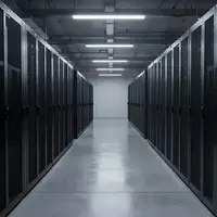 Ein minimalistischer, moderner Serverraum mit dunklen, unbeschrifteten Serverschränken in einer kühlen, industriellen Umgebung. - Foto: über boerse-global.de