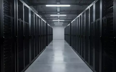 Ein minimalistischer, moderner Serverraum mit dunklen, unbeschrifteten Serverschränken in einer kühlen, industriellen Umgebung. - Foto: über boerse-global.de