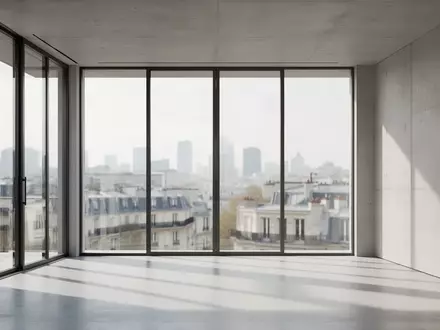 Ein minimalistisches, modernes Bürogebäude mit großen Glasfronten und Blick auf eine Stadtkulisse bei Tageslicht. - Foto: über boerse-global.de