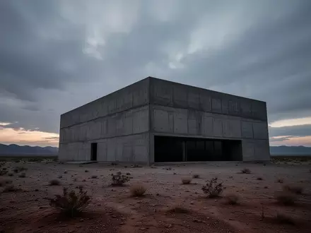 Ein massives, fensterloses Betongebäude in einer weiten, kargen Wüstenlandschaft unter einem bewölkten Himmel. - Foto: über boerse-global.de