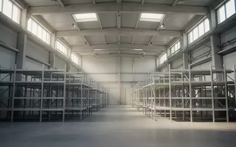 Weitläufiges, leeres Industriegebäude mit hohen Lagerregalen und einfallendem Tageslicht. - Foto: über boerse-global.de