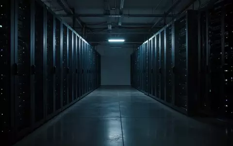Dunkler, minimalistischer Serverraum mit metallischen Regalen und kühler blauer Beleuchtung. - Foto: über boerse-global.de