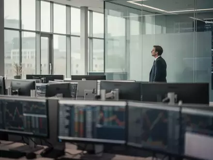 Ein moderner Frankfurter Börsensaal mit verschwommenen Arbeitsplätzen und natürlichem Licht. - Foto: über boerse-global.de