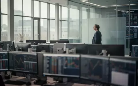 Ein moderner Frankfurter Börsensaal mit verschwommenen Arbeitsplätzen und natürlichem Licht. - Foto: über boerse-global.de