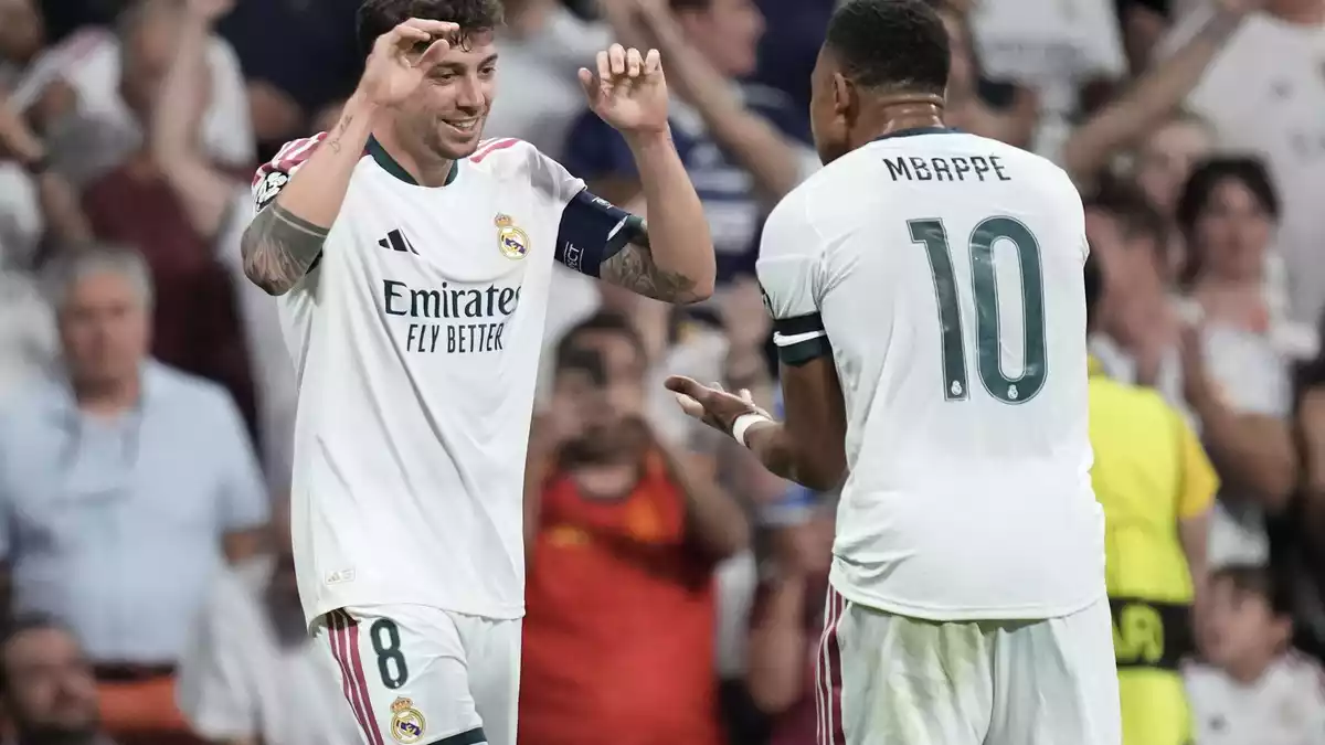 Fede Valverde (links) und Kylian Mbappé trafen für Real Madrid - Bild: Bernat Armangue/AP/dpa