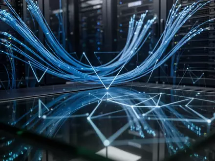 Abstrakte Lichtreflexionen von Glasfaserkabeln in einem Rechenzentrum als Symbol für digitale Sicherheit. - Foto: über boerse-global.de