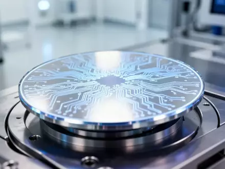 Ein hochdetaillierter Silizium-Wafer mit mikroskopischen Schaltkreisstrukturen in einer sterilen Laborumgebung. - Foto: über boerse-global.de