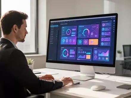 Ein Designer arbeitet an einem modernen Monitor an einem komplexen UI-Design in einem hellen Büro. - Foto: über boerse-global.de