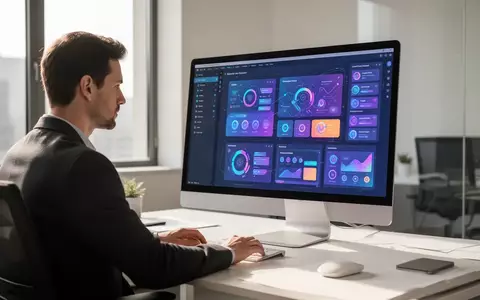 Ein Designer arbeitet an einem modernen Monitor an einem komplexen UI-Design in einem hellen Büro. - Foto: über boerse-global.de