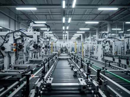 Moderne industrielle Fertigungsanlage mit präzisen mechanischen Komponenten und automatisierten Fördersystemen. - Foto: über boerse-global.de