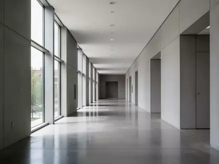 Ein heller, minimalistischer Flur in einem modernen Verwaltungsgebäude mit klaren architektonischen Linien und Tageslicht. - Foto: über boerse-global.de