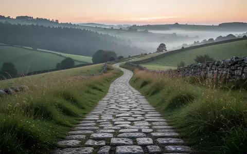 Ein gewundener, alter Steinpfad, der sich durch eine hügelige, grüne Landschaft schlängelt. - Foto: über boerse-global.de