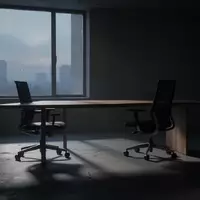 Ein leeres, minimalistisches Büro in der Dämmerung mit langen Schatten und einer nachdenklichen, ruhigen Atmosphäre. - Foto: über boerse-global.de