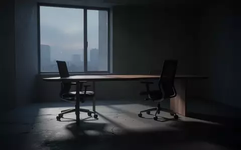 Ein leeres, minimalistisches Büro in der Dämmerung mit langen Schatten und einer nachdenklichen, ruhigen Atmosphäre. - Foto: über boerse-global.de