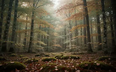 Ein ruhiger Herbstwald mit herbstlich gefärbten Blättern und sanftem Tageslicht, das durch die Baumkronen fällt. - Foto: über boerse-global.de