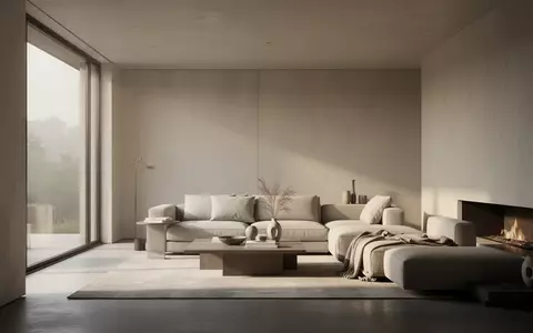 Ein minimalistisches, modern eingerichtetes Wohnzimmer mit hellem Tageslicht und Fokus auf architektonische Raumgestaltung. - Foto: über boerse-global.de